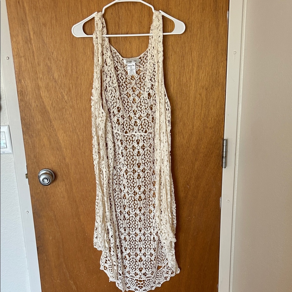 Paisley Vine Beige Lace Kimono Cover Up